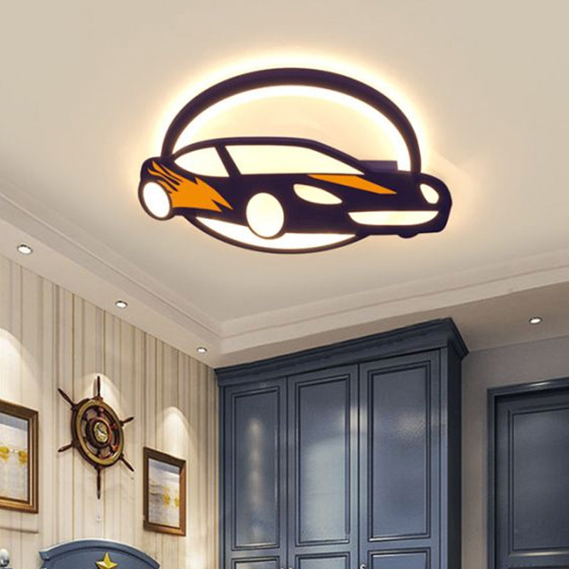 Sport Car Ceiling Light Creative Cartoon Acrylic Boys Bedroom Flush Mount Lighting in Blue