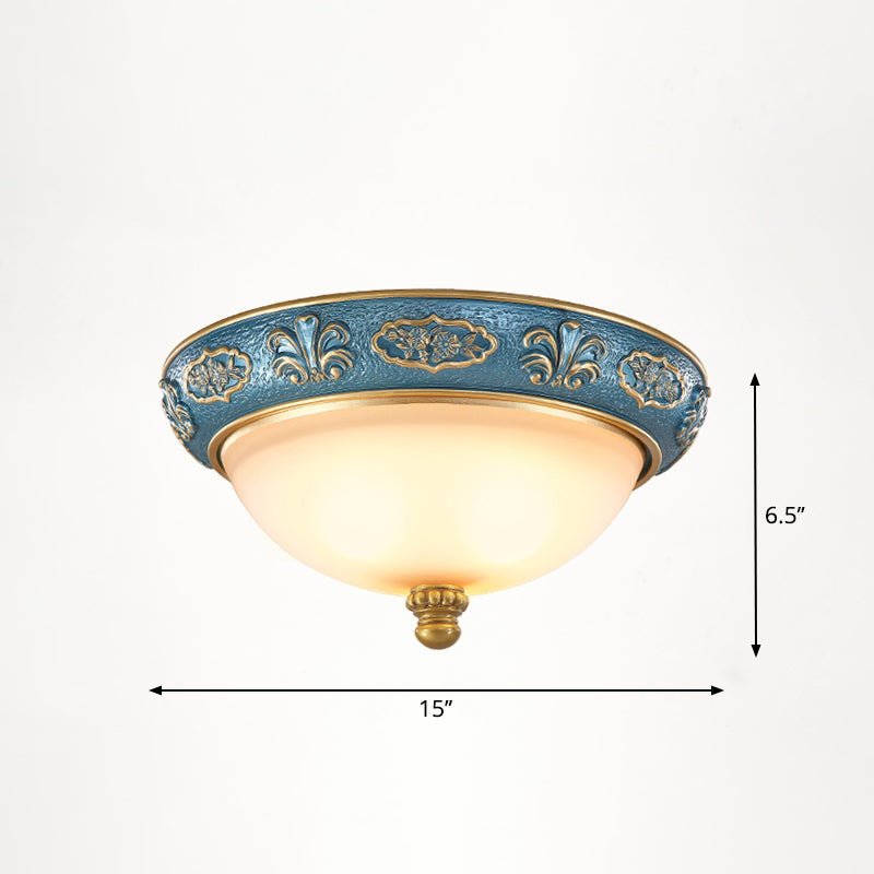 Dome Bedroom Flush Ceiling Light Vintage Frosted Glass Flush-Mount Lighting Fixture