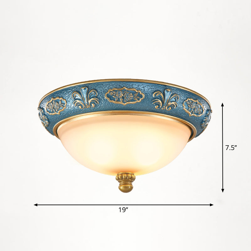 Dome Bedroom Flush Ceiling Light Vintage Frosted Glass Flush-Mount Lighting Fixture