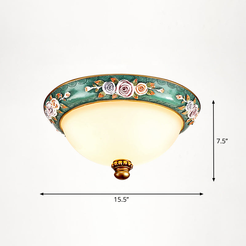 Dome Bedroom Flush Ceiling Light Vintage Frosted Glass Flush-Mount Lighting Fixture
