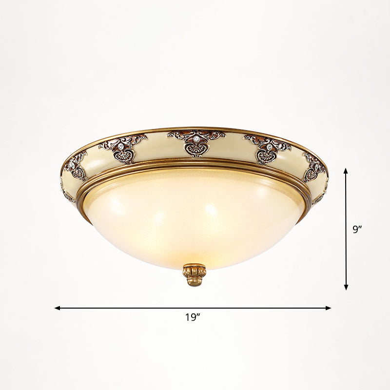 Dome Bedroom Flush Ceiling Light Vintage Frosted Glass Flush-Mount Lighting Fixture