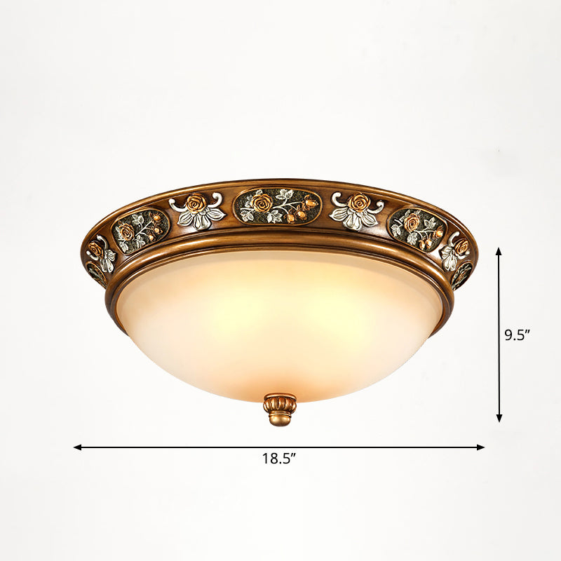 Dome Bedroom Flush Ceiling Light Vintage Frosted Glass Flush-Mount Lighting Fixture