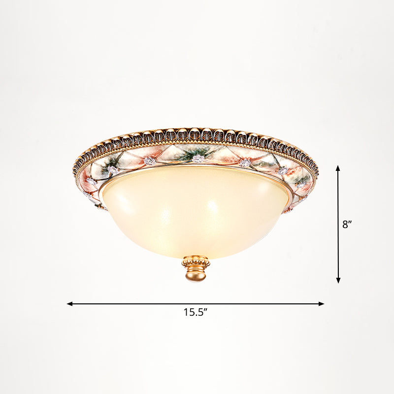 Dome Bedroom Flush Ceiling Light Vintage Frosted Glass Flush-Mount Lighting Fixture