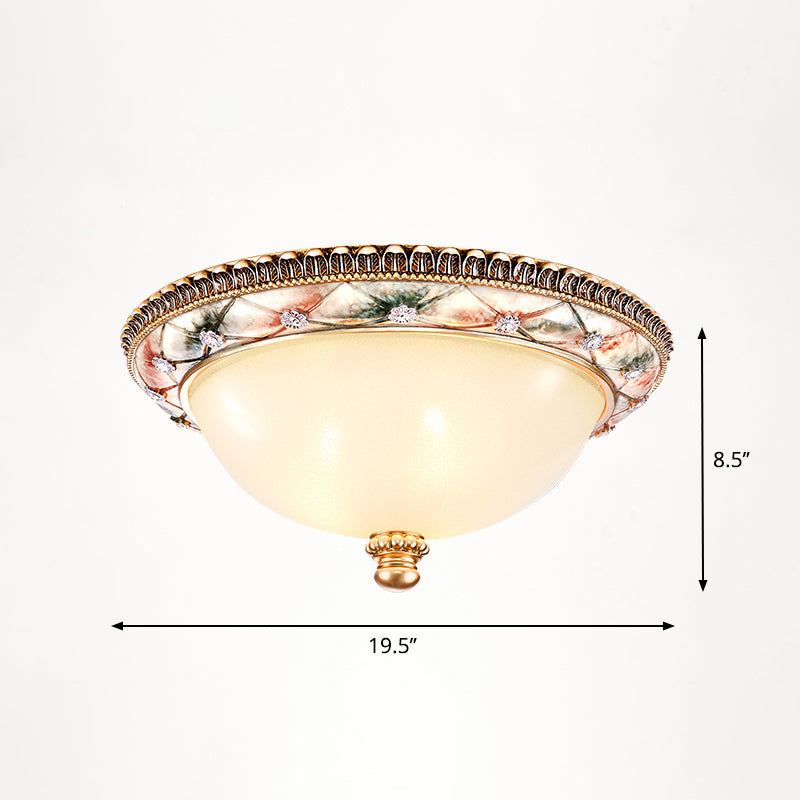 Dome Bedroom Flush Ceiling Light Vintage Frosted Glass Flush-Mount Lighting Fixture