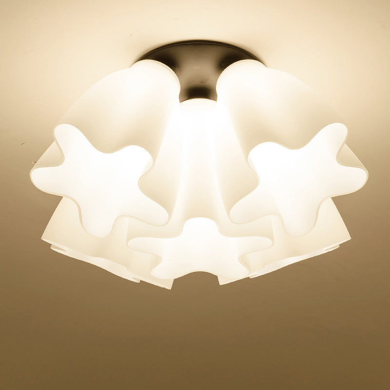 Floral Foyer Flush Light Fixture Country Style White Glass Flush Mount Ceiling Light