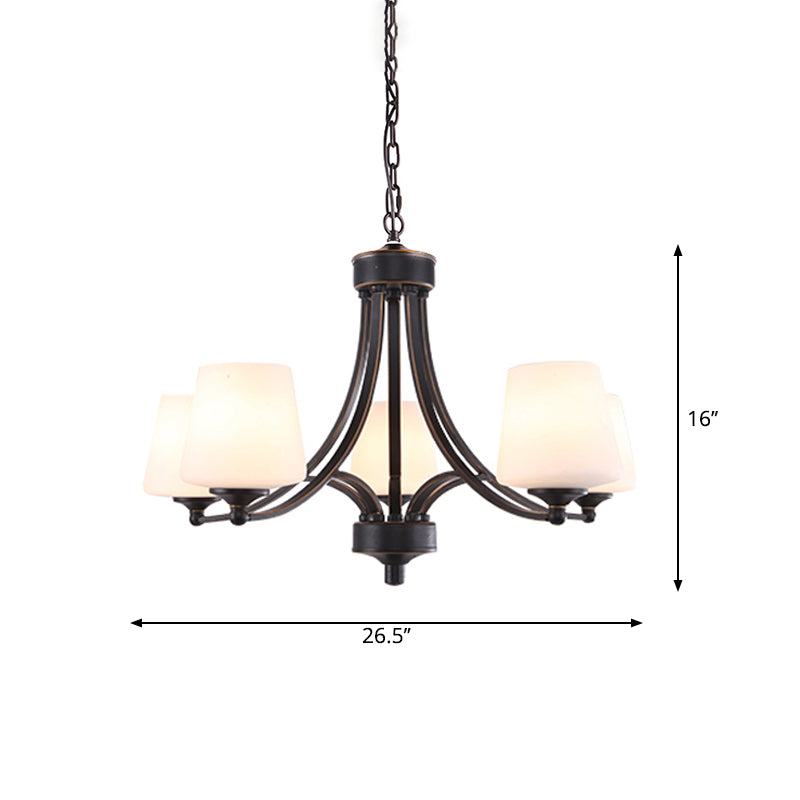 Conical Up Chandelier Rustic Gold-Black Ivory Glass Hanging Light for Living Room