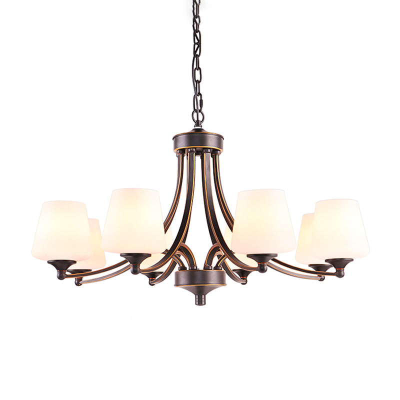 Conical Up Chandelier Rustic Gold-Black Ivory Glass Hanging Light for Living Room