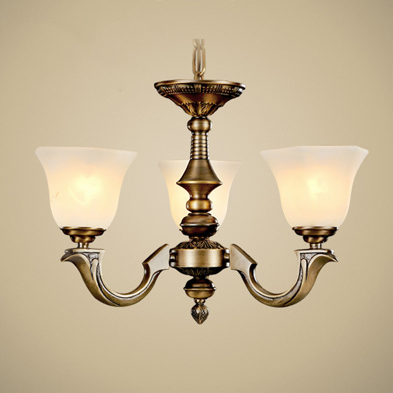 Paneled Bell Frosted Glass Chandelier Traditional Dining Room Pendant Light Fixture in Gold