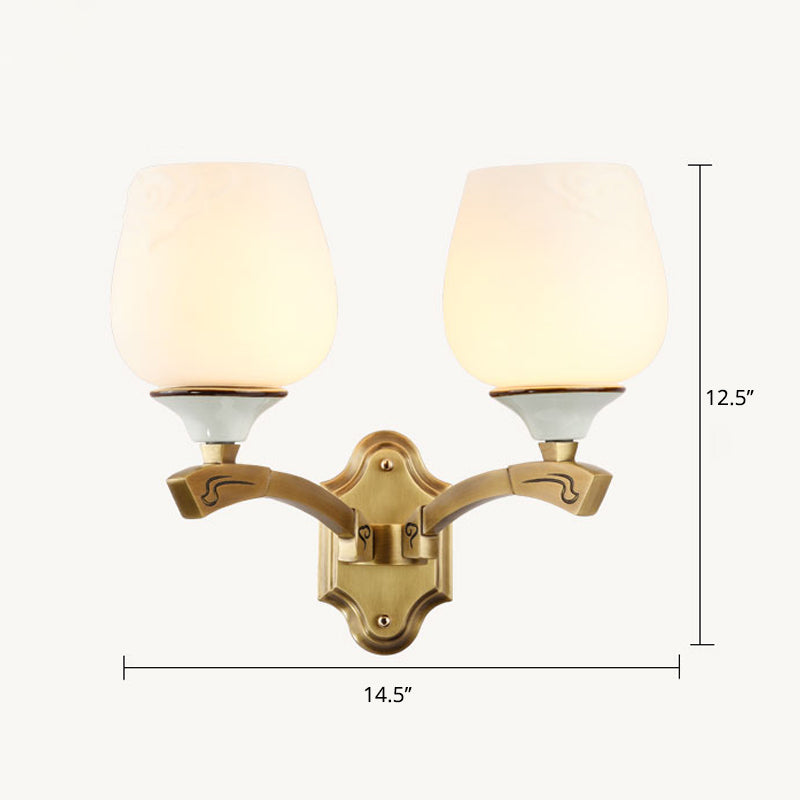 Flower Shaped Foyer Wall Lamp Traditional Opal Glass Bronze Finish Wall Mounted Light
