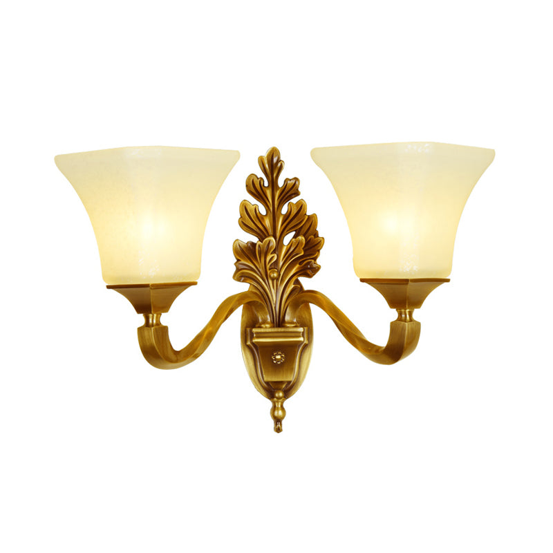 Flower Shaped Foyer Wall Lamp Traditional Opal Glass Bronze Finish Wall Mounted Light