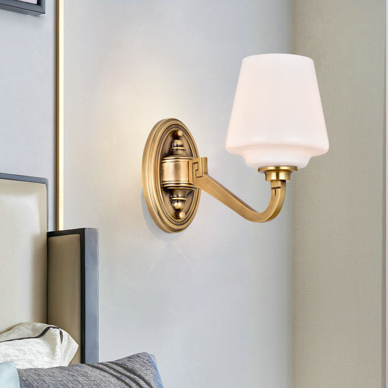 Opaline Glass Conical Wall Sconce Minimalistic Bedside Wall Lamp Fixture in Gold
