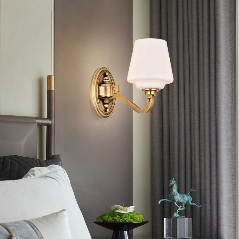 Opaline Glass Conical Wall Sconce Minimalistic Bedside Wall Lamp Fixture in Gold