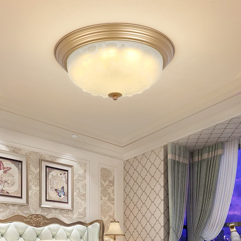 3-Light Frosted Glass Flush Ceiling Light Colonial Style Dome Bedroom Flushmount Lighting