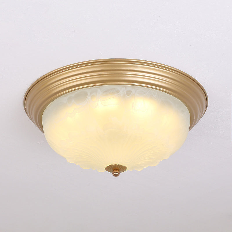3-Light Frosted Glass Flush Ceiling Light Colonial Style Dome Bedroom Flushmount Lighting