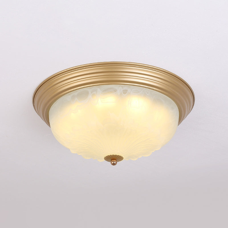 3-Light Frosted Glass Flush Ceiling Light Colonial Style Dome Bedroom Flushmount Lighting