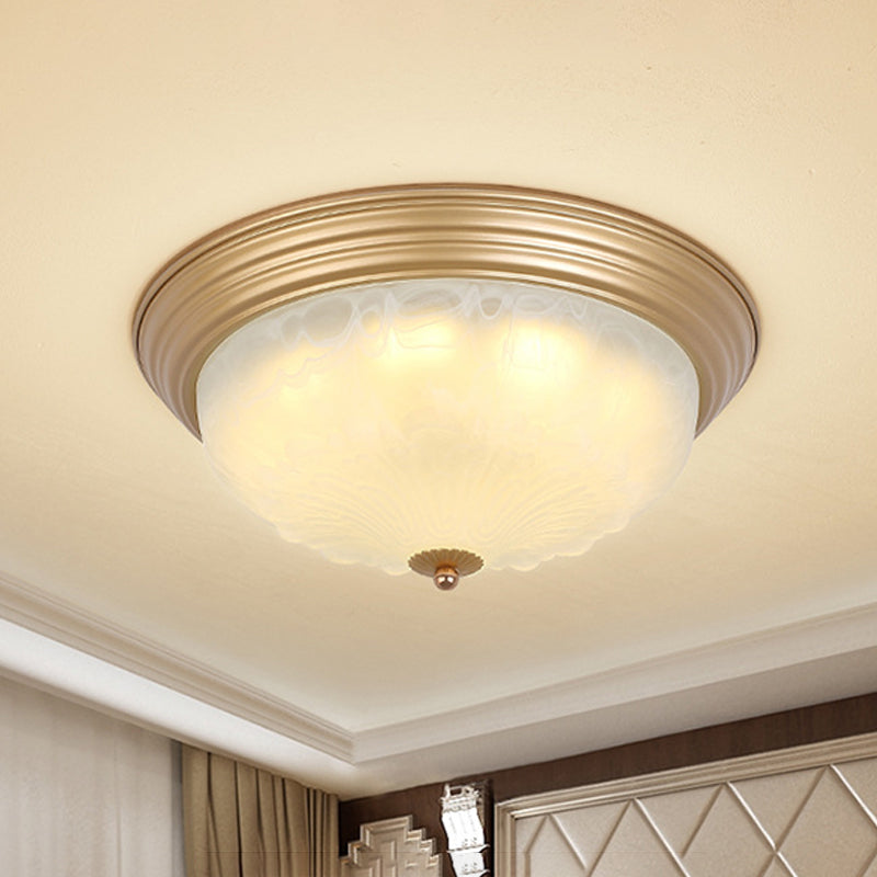 3-Light Frosted Glass Flush Ceiling Light Colonial Style Dome Bedroom Flushmount Lighting