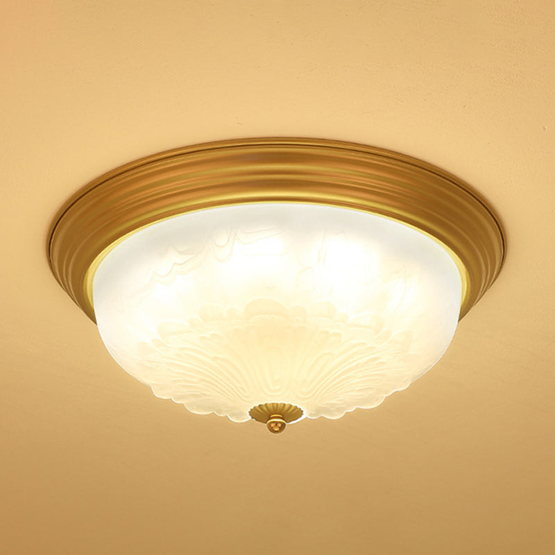3-Light Frosted Glass Flush Ceiling Light Colonial Style Dome Bedroom Flushmount Lighting