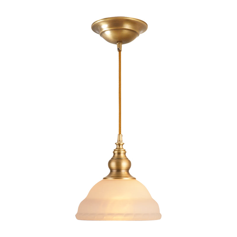 Gold 1-Light Drop Pendant Colonial Style Satin Opal Glass Shaded Hanging Light for Hallway