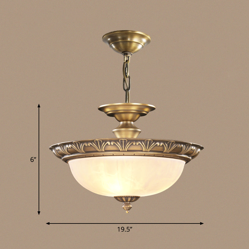 Bronze Bowl Suspension Light Antique Style White Glass Corridor Chandelier Pendant