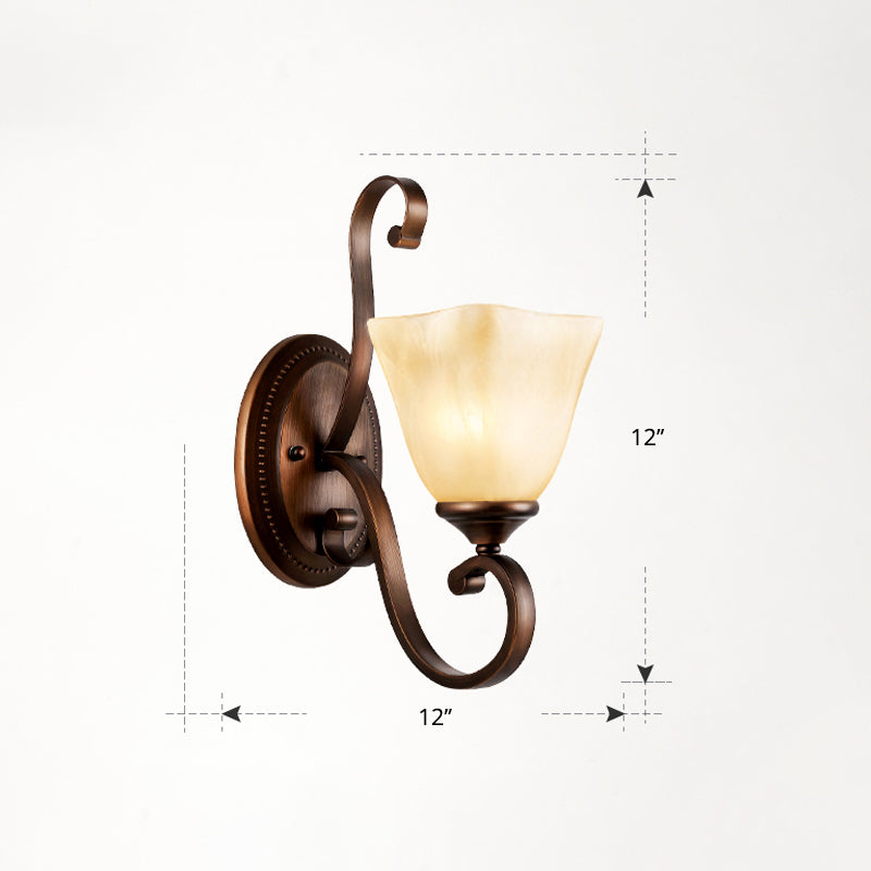 Beige glazen schaduw wandlamp landelijke eetkamer muur sconce met schuifarm in koffie