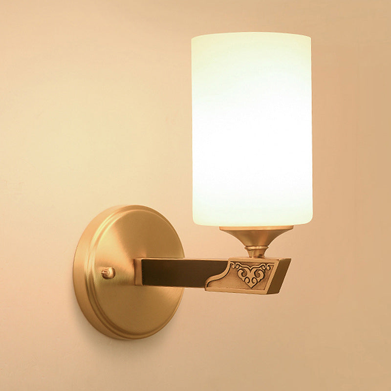 Single-Bulb Glass Wall Light Minimalist Gold Finish Cylindrical Foyer Wall Sconce Lamp