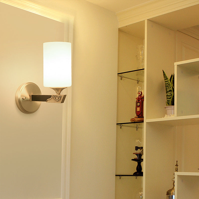 Single-Bulb Glass Wall Light Minimalist Gold Finish Cylindrical Foyer Wall Sconce Lamp