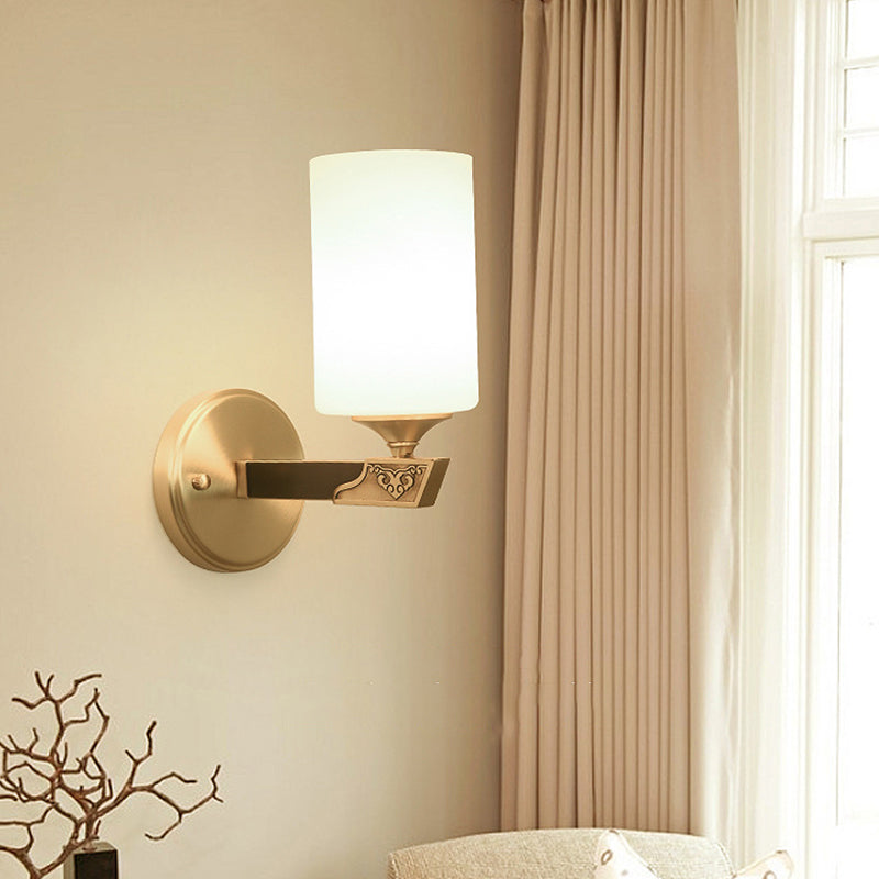 Single-Bulb Glass Wall Light Minimalist Gold Finish Cylindrical Foyer Wall Sconce Lamp