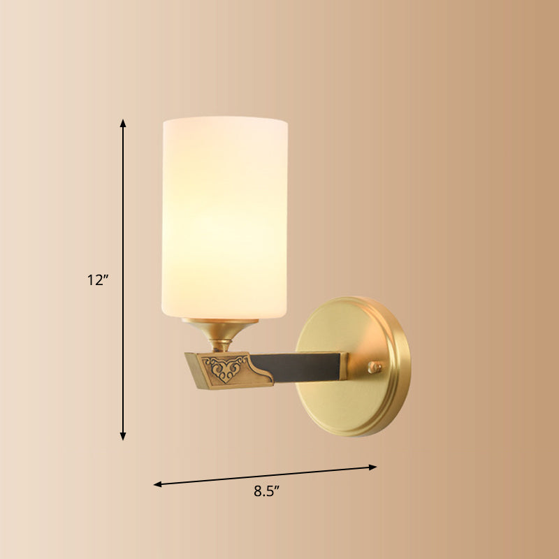 Single-Bulb Glass Wall Light Minimalist Gold Finish Cylindrical Foyer Wall Sconce Lamp