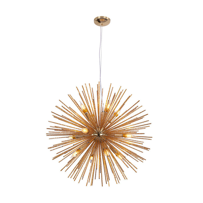 Minimalist Hedgehog Chandelier Metal Living Room Hanging Light Fixture with Carved Design