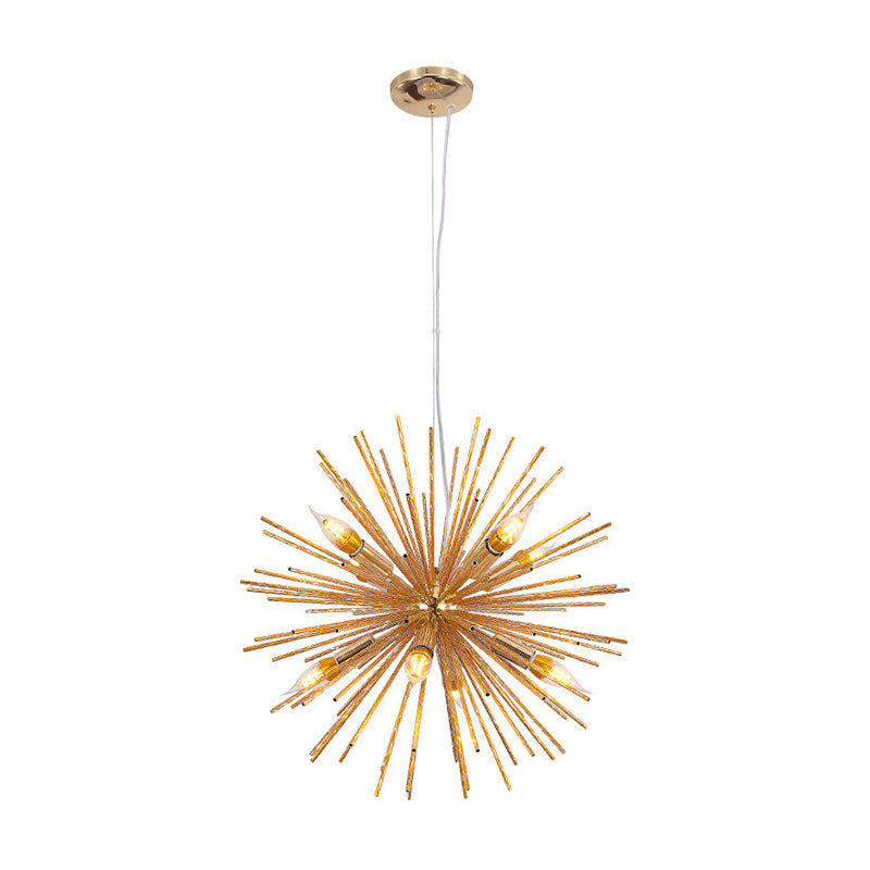 Minimalist Hedgehog Chandelier Metal Living Room Hanging Light Fixture with Carved Design