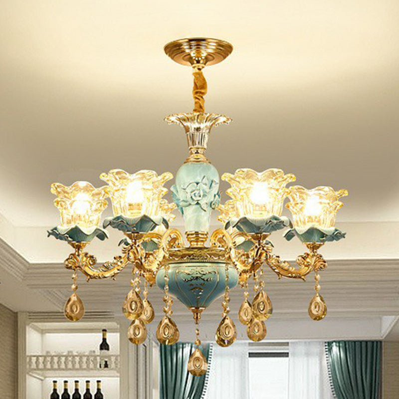 Blau geschichtete Blume auf Kronleuchter traditioneller klarer Kristallglas Schlafzimmer Suspension Licht