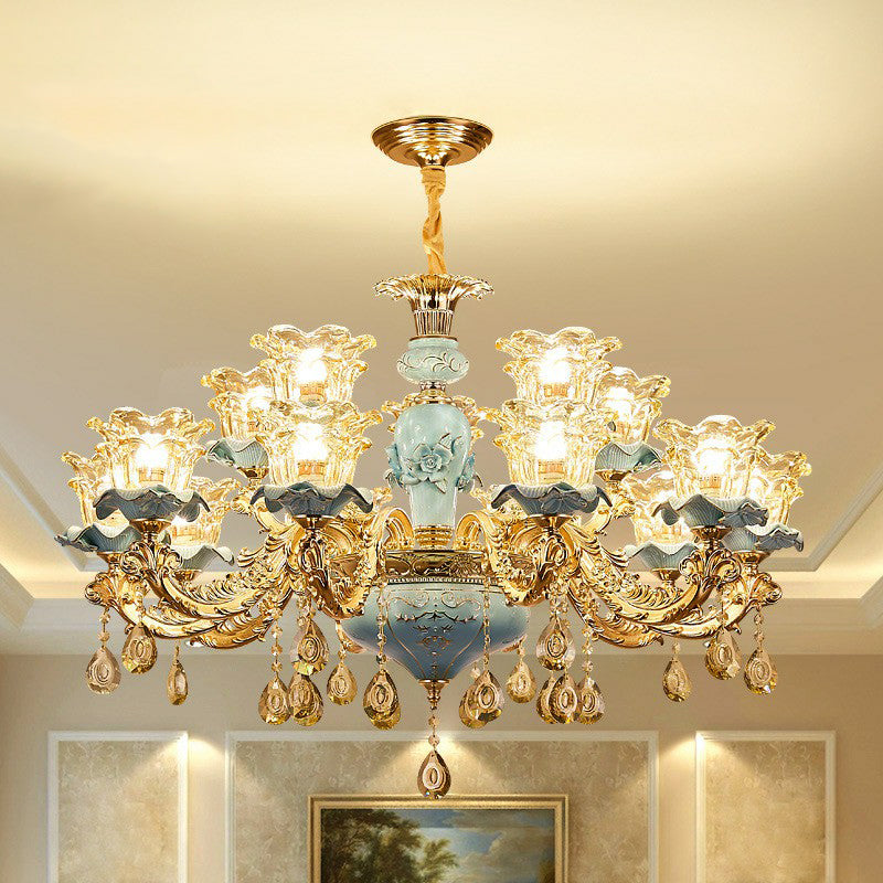 Blau geschichtete Blume auf Kronleuchter traditioneller klarer Kristallglas Schlafzimmer Suspension Licht