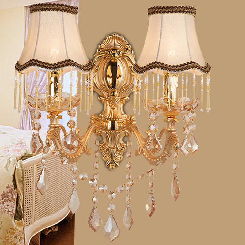 Victorian Candle Wall Sconce Lighting Metal Wall Mount Light with Shade and Crystal Decor