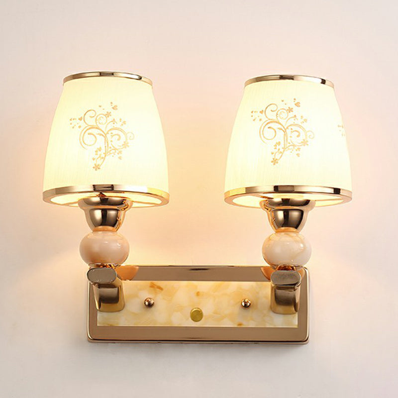 Lampada di pannello in vetro bianco a 2 teste Stile Specchio Ombretto Idee di illuminazione da parete del soggiorno