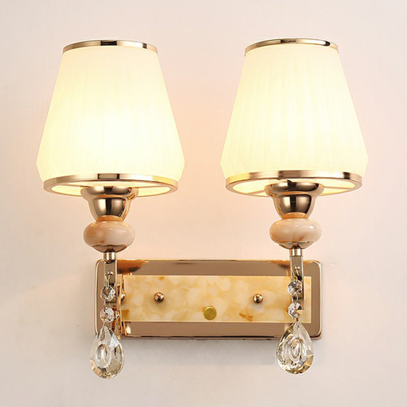 Lampada di pannello in vetro bianco a 2 teste Stile Specchio Ombretto Idee di illuminazione da parete del soggiorno