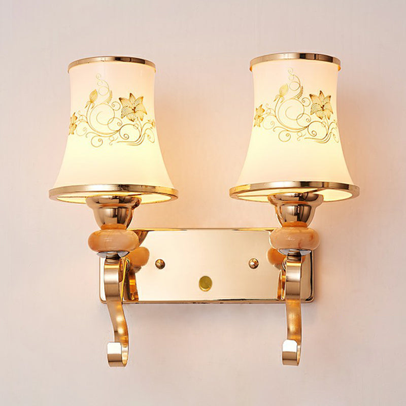 Lampada di pannello in vetro bianco a 2 teste Stile Specchio Ombretto Idee di illuminazione da parete del soggiorno