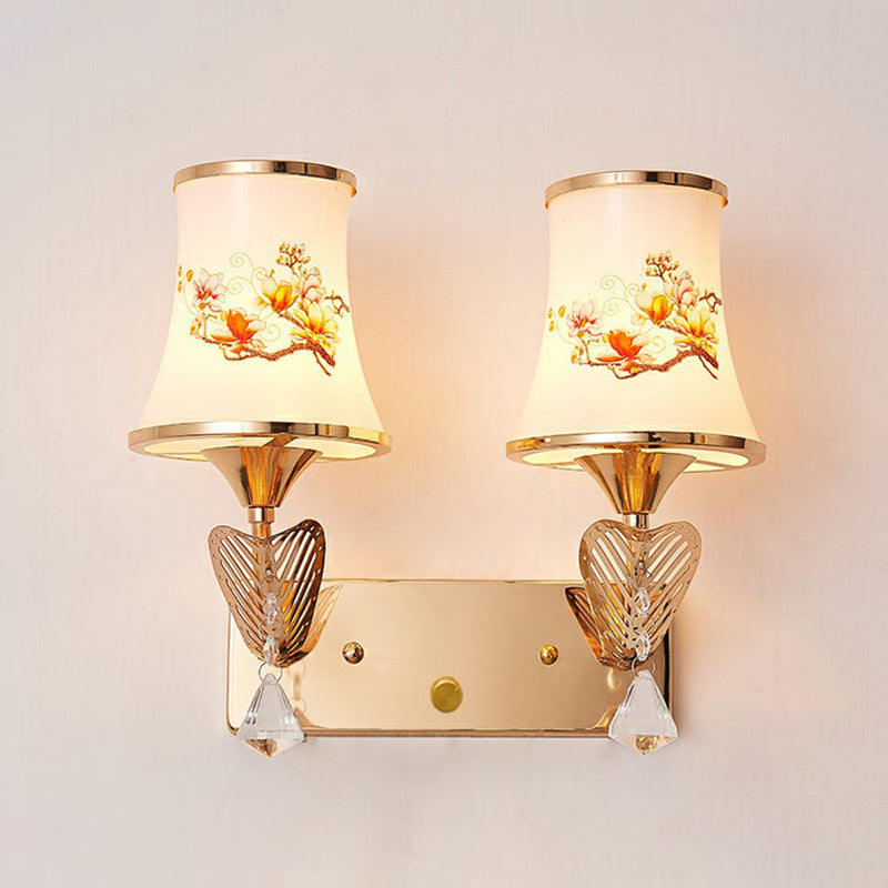 Lampada di pannello in vetro bianco a 2 teste Stile Specchio Ombretto Idee di illuminazione da parete del soggiorno