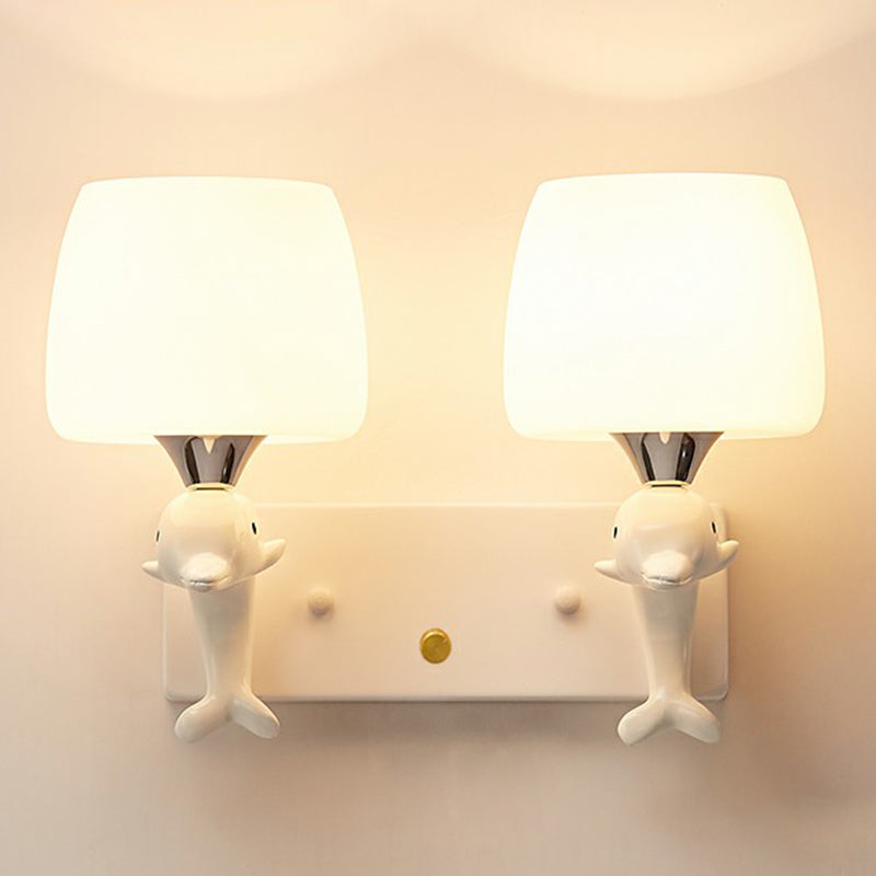 Lampada di pannello in vetro bianco a 2 teste Stile Specchio Ombretto Idee di illuminazione da parete del soggiorno