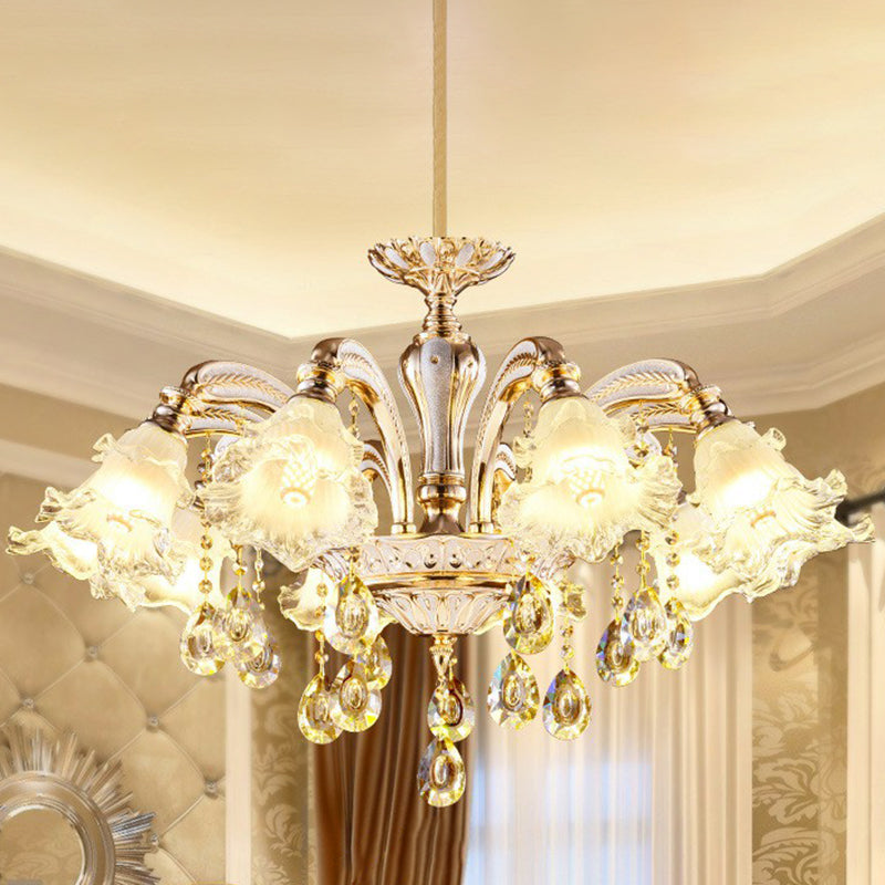 Chandelier de plafond en verre givré de la lumière à volants à volants pour le salon