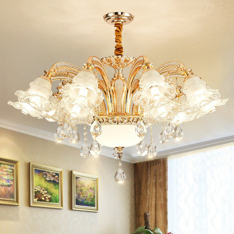 Chandelier de plafond en verre givré de la lumière à volants à volants pour le salon