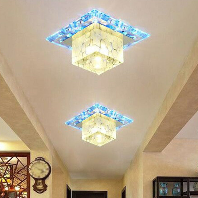 LED Hallway Ceiling Lamp Minimalist Clear Flush Mount Light with Cube Crystal Shade