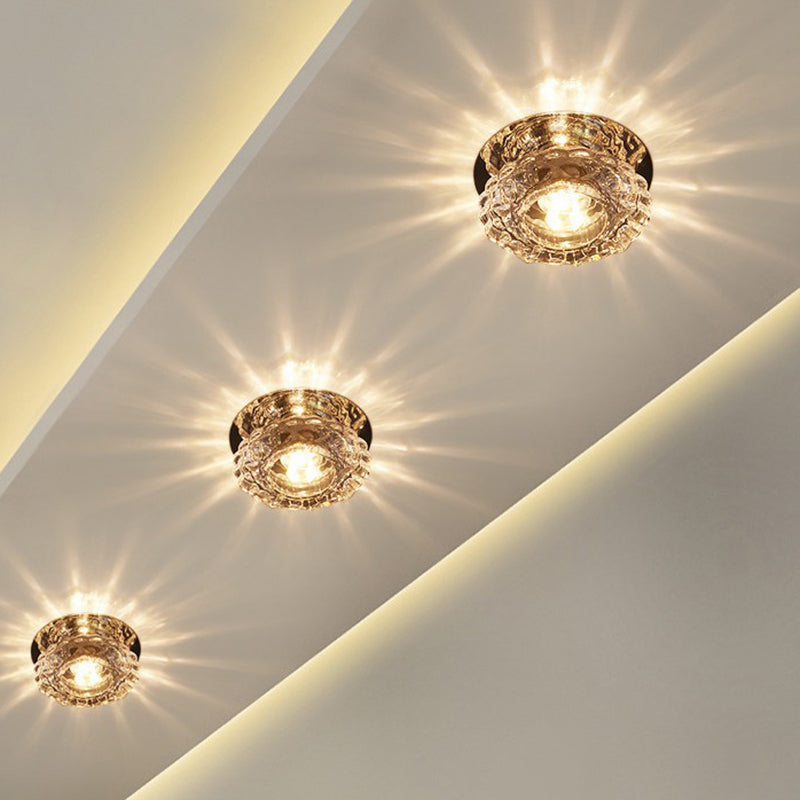 Round Mini Ceiling Flush Mount Simple Clear Crystal Entryway LED Flush Light Fixture