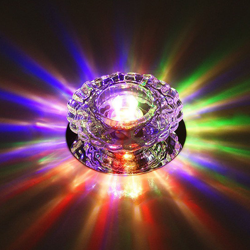 Round Mini Ceiling Flush Mount Simple Clear Crystal Entryway LED Flush Light Fixture