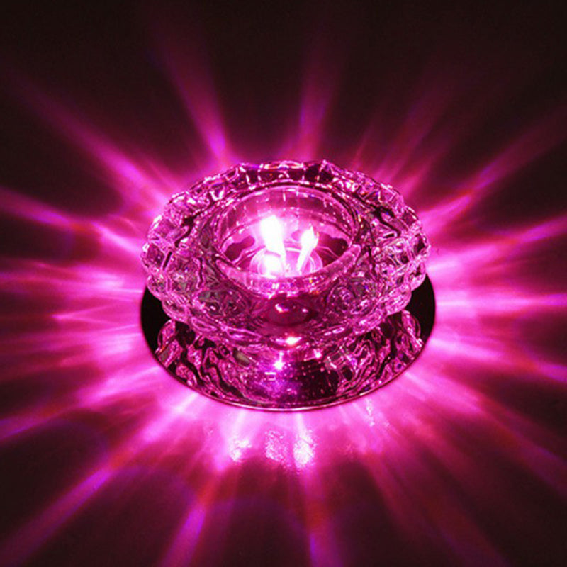 Round Mini Ceiling Flush Mount Simple Clear Crystal Entryway LED Flush Light Fixture