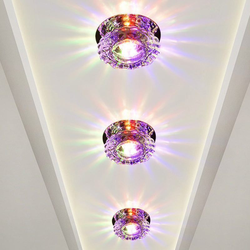 Round Mini Ceiling Flush Mount Simple Clear Crystal Entryway LED Flush Light Fixture