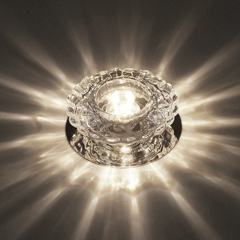 Round Mini Ceiling Flush Mount Simple Clear Crystal Entryway LED Flush Light Fixture
