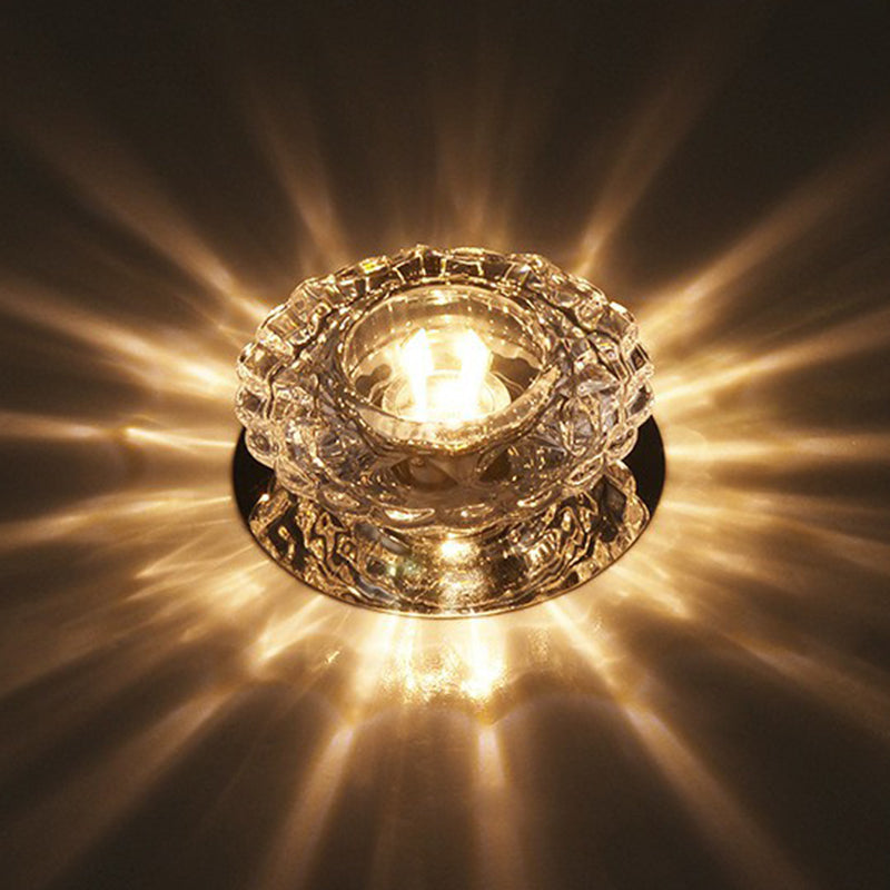 Round Mini Ceiling Flush Mount Simple Clear Crystal Entryway LED Flush Light Fixture
