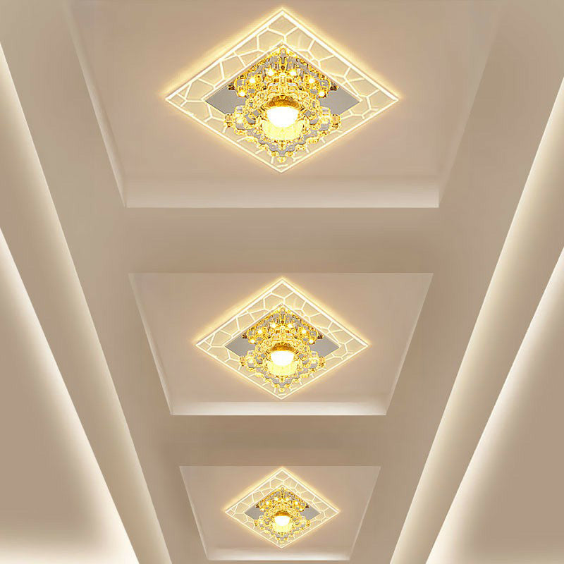 Clear Square Flush Mount Fixture Modern Style Crystal LED Ceiling Lighting for Foyer