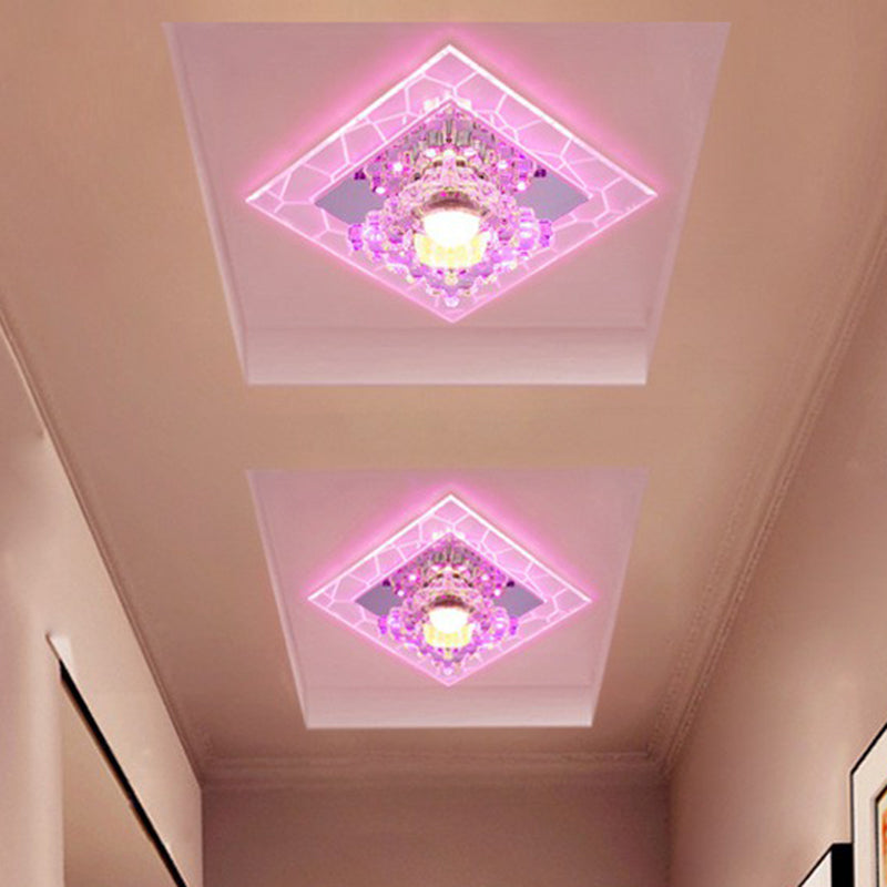Clear Square Flush Mount Fixture Modern Style Crystal LED Ceiling Lighting for Foyer