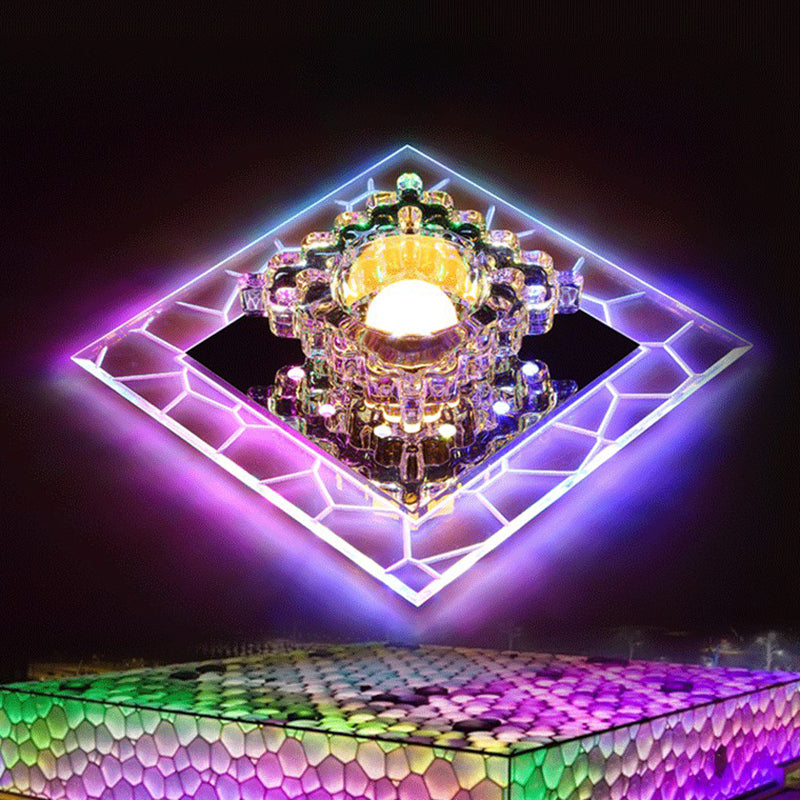 Clear Square Flush Mount Fixture Modern Style Crystal LED Ceiling Lighting for Foyer